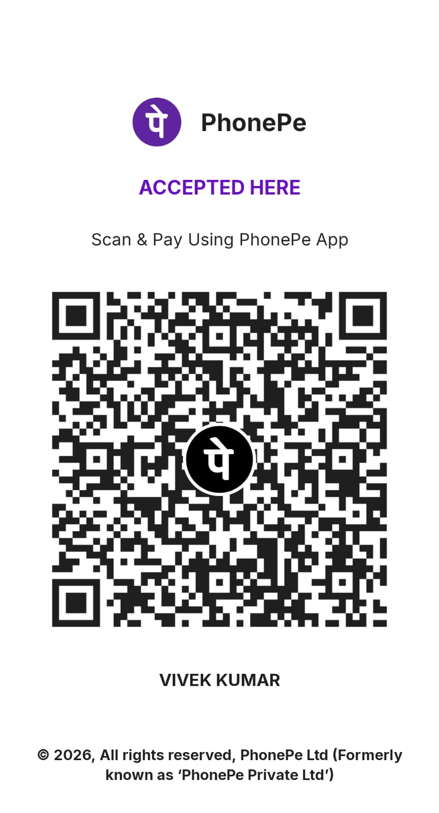 PhonePe QR code for Vivek Kumar